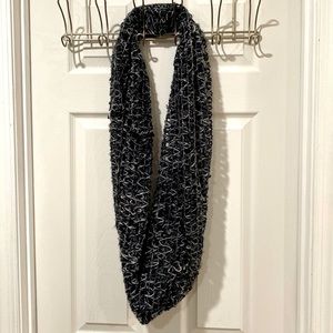 Black white gray and silver crocheted infinity scarf